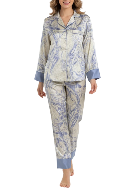 Comfortable Soft Satin-Silk Long Sleeve Pajama Set for Women -B16-PJ-19