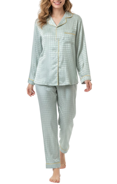 Comfortable Soft Satin-Silk Long Sleeve Pajama Set for Women -B16-PJ-24