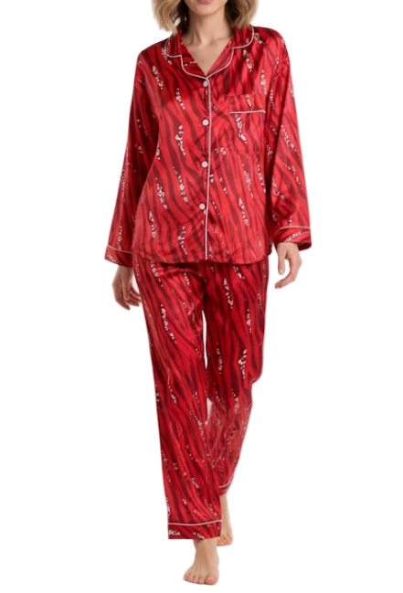 Comfortable Soft Satin-Silk Long Sleeve Pajama Set for Women -B16-PJ-41