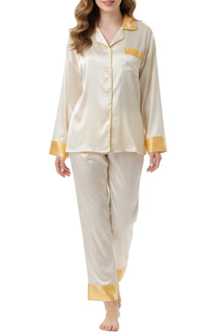 Comfortable Soft Satin-Silk Long Sleeve Pajama Set for Women -B16-PJ-51