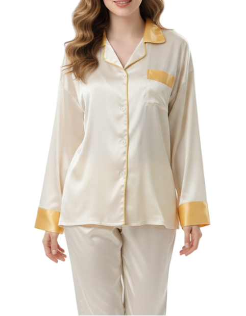 Comfortable Soft Satin-Silk Long Sleeve Pajama Set for Women -B16-PJ-51