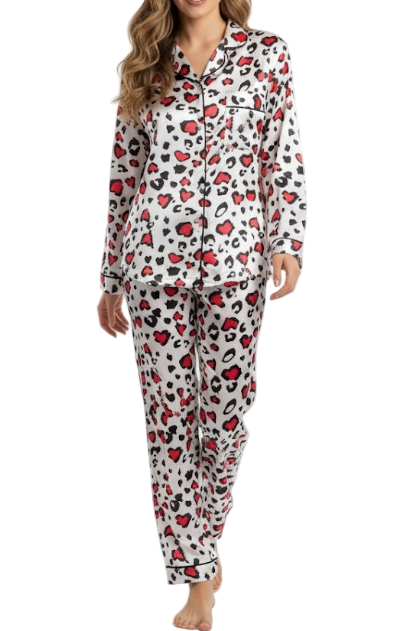 Comfortable Soft Satin-Silk Long Sleeve Pajama Set for Women -B16-PJ-53