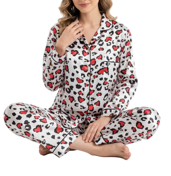 Comfortable Soft Satin-Silk Long Sleeve Pajama Set for Women -B16-PJ-53