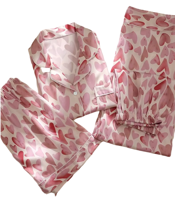 Comfortable Soft Satin-Silk Short Sleeve Three Piece Pajama Set for Women -B16-PJ-06