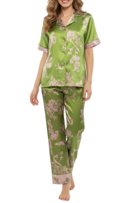 Comfortable Soft Satin-Silk Short Sleeve Three Piece Pajama Set for Women -B16-PJ-15