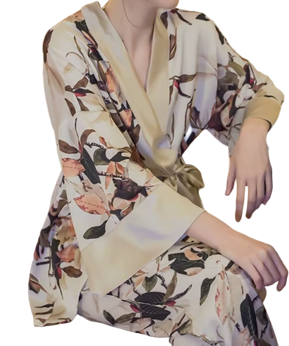 Comfortable Soft Satin-Silk Wide Sleeve Pajama Set for Women -B16-PJ-17