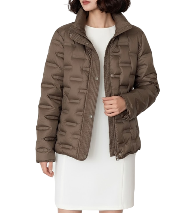 Down Quilted Stand Collar Warm Lightweight Parka Side Slits Short Jacket for Women - B12-JKT-20