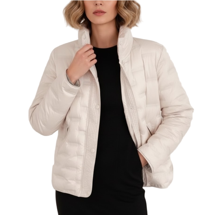 Down Quilted Stand Collar Warm Lightweight Parka Side Slits Short Jacket for Women - B12-JKT-20