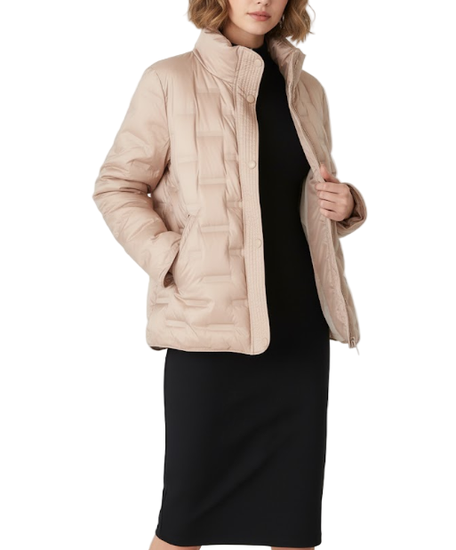 Down Quilted Stand Collar Warm Lightweight Parka Side Slits Short Jacket for Women - B12-JKT-20