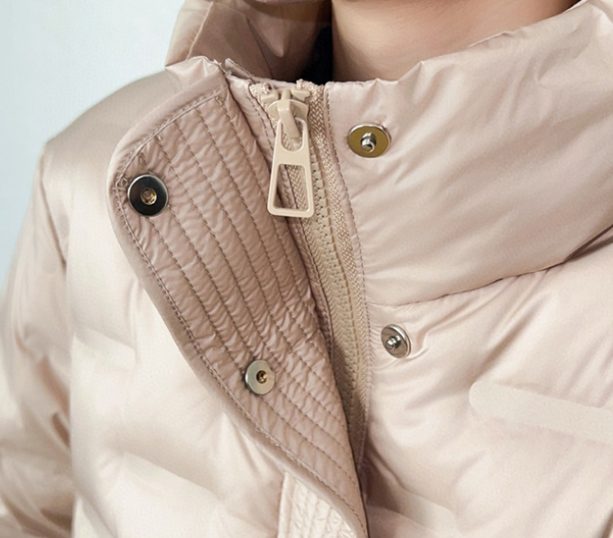 Down Quilted Stand Collar Warm Lightweight Parka Side Slits Short Jacket for Women - B12-JKT-20