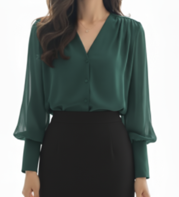Elegant Chiffon Long Sleeve V-neck Collar Shirt for Women – BL21