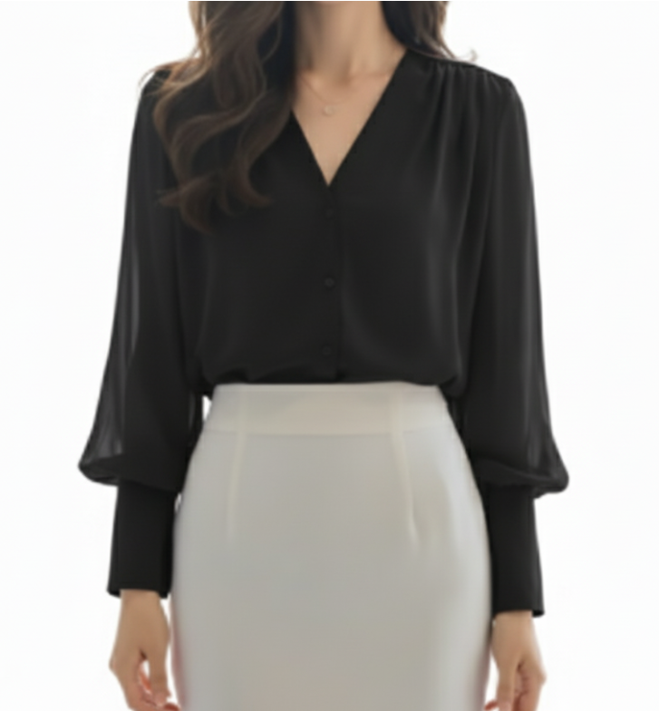 Elegant Chiffon Long Sleeve V-neck Collar Shirt for Women – BL21