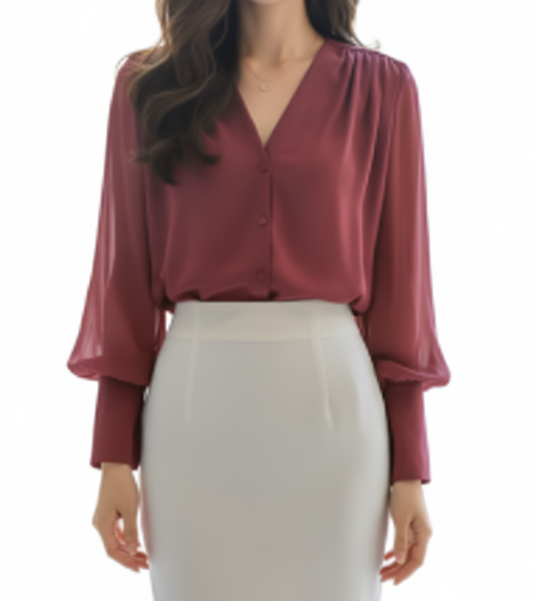 Elegant Chiffon Long Sleeve V-neck Collar Shirt for Women – BL21
