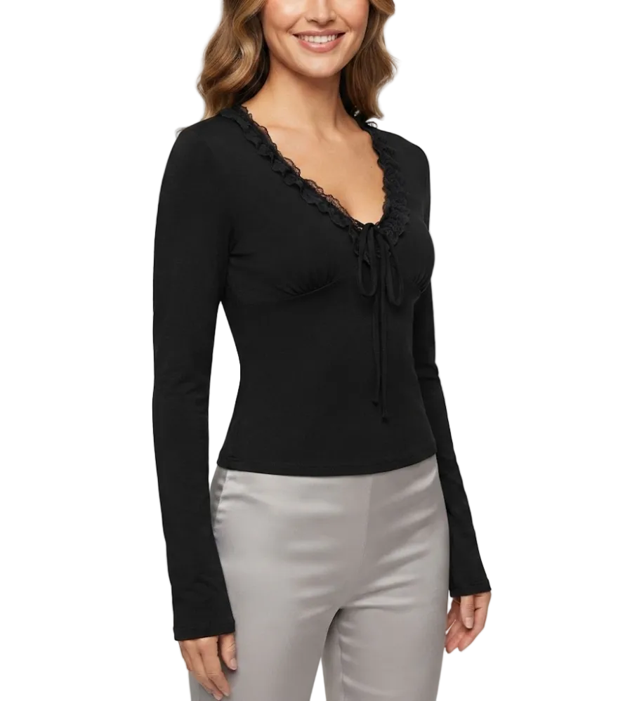Elegant Long Sleeve Lace Ruffled V-neck Blouses for Women - BP-B20 -TOP-101