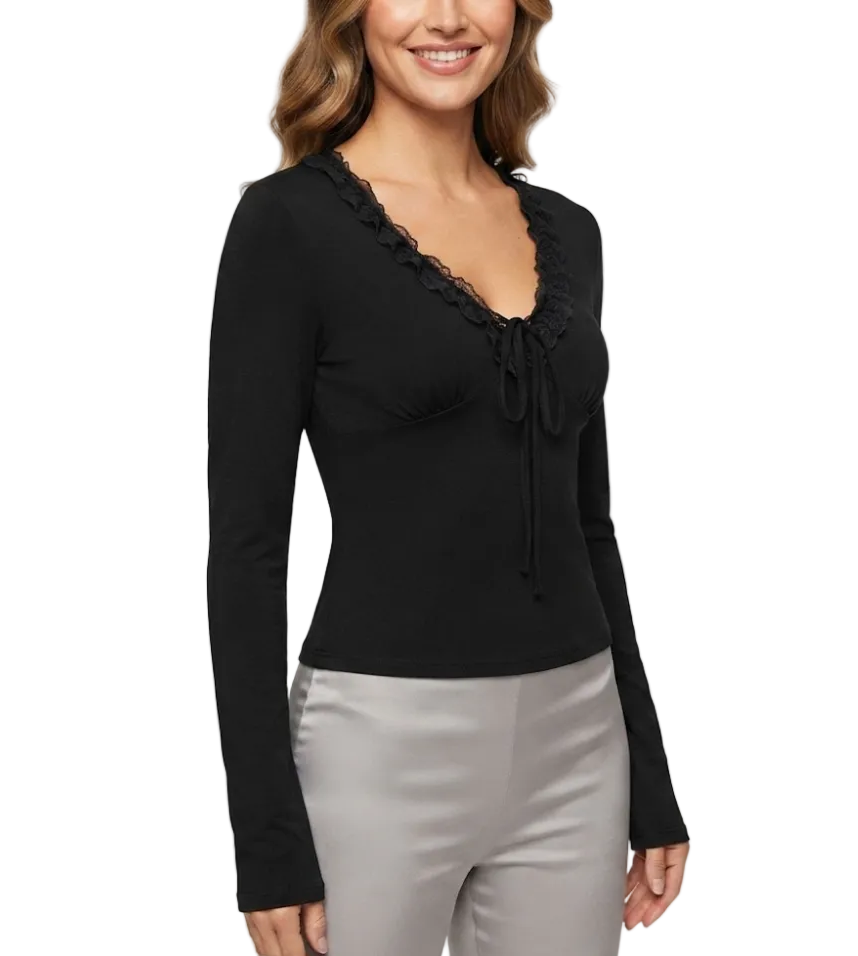 Elegant Long Sleeve Lace Ruffled V-neck Blouses for Women - BP-B20 -TOP-101