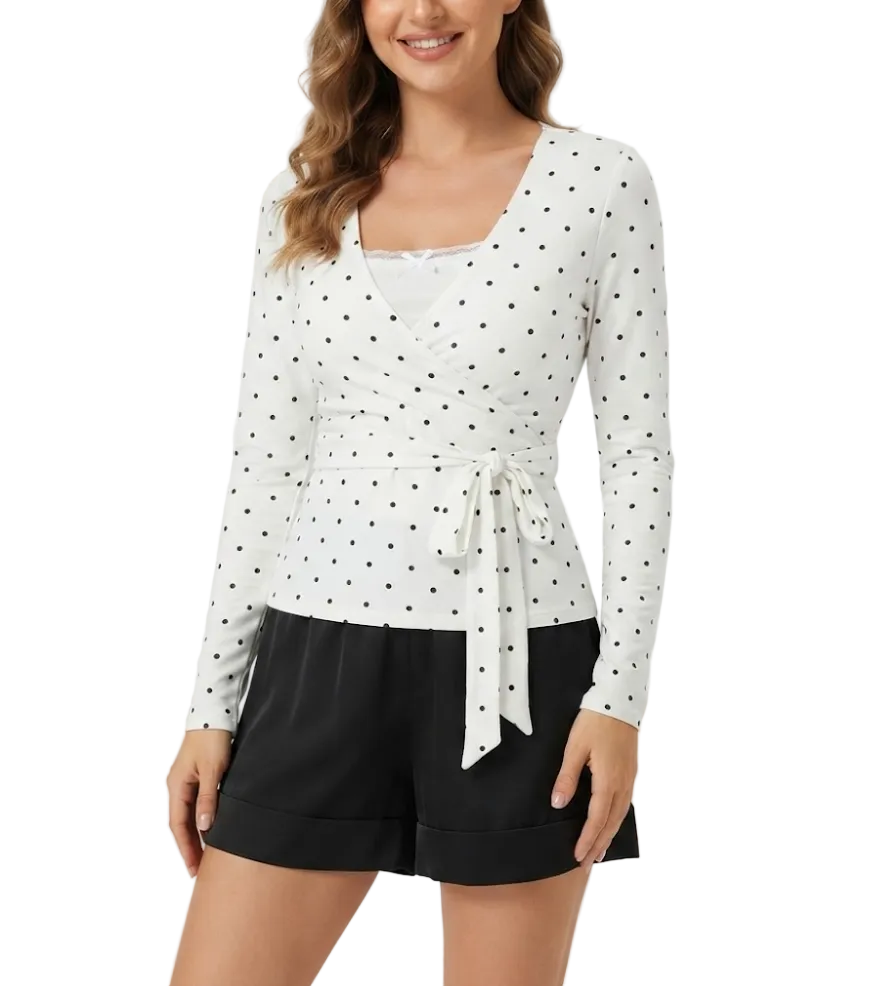 Timeless & Elegant Long Sleeve V-neck Polka Dot Tops for Women - BP-B20 -TOP-98