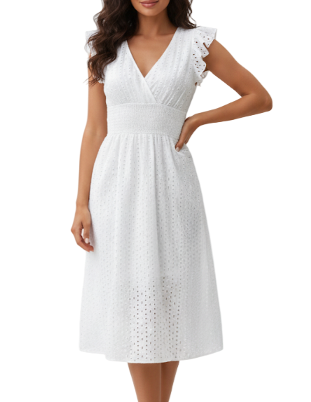 Elegant and Trendy Embroidered Cotton V-neck Summer DRESS-B05