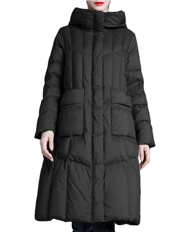Timeless A-line Over Knee Hooded Long Duck Down Quilted Jacket for Women - B12-JKT-38