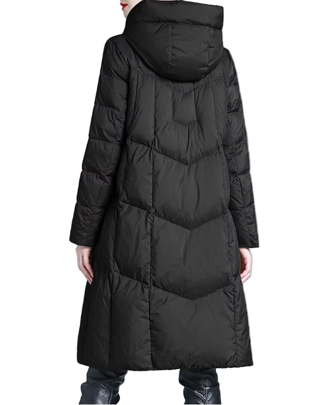 Timeless A-line Over Knee Hooded Long Duck Down Quilted Jacket for Women - B12-JKT-38