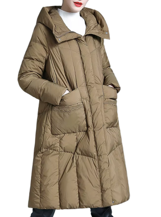 Timeless A-line Over Knee Hooded Long Duck Down Quilted Jacket for Women - B12-JKT-38
