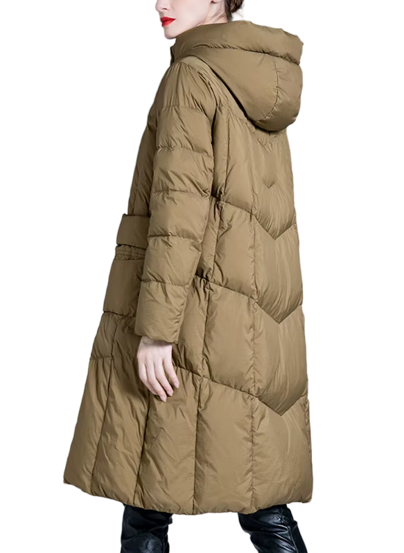 Timeless A-line Over Knee Hooded Long Duck Down Quilted Jacket for Women - B12-JKT-38