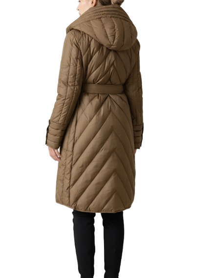 Timeless Belted Slim Waist Hooded Double Collar Lightweight 90% White Duck Down Parka Jacket for Women - B12-JKT-53