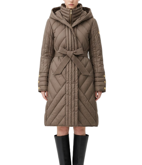 Timeless Belted Slim Waist Hooded Double Collar Lightweight 90% White Duck Down Parka Jacket for Women - B12-JKT-53