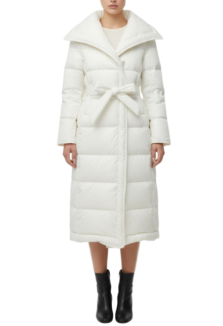 Timeless Big Lapel Collar Warm Slim Sashes Goose Down Over Knee Length Lightweight Soft Bread Parka Jacket for Women - B12-JKT-35