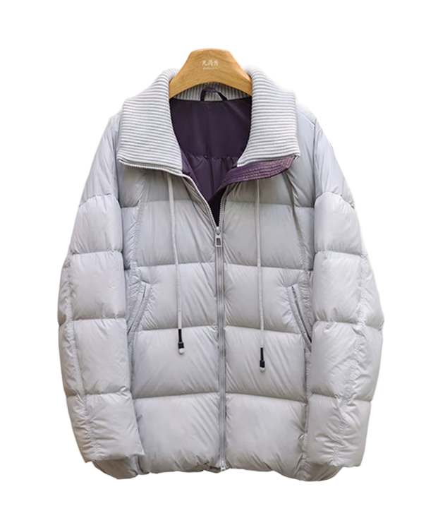 Timeless Design Drawstring Knitted Rib Stand Collar 90% White Duck Down Quilted Warm Parka Puffer Jacket for Women  - B12-JKT-23