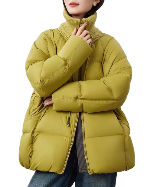 Timeless Design Drawstring Knitted Rib Stand Collar 90% White Duck Down Quilted Warm Parka Puffer Jacket for Women  - B12-JKT-23