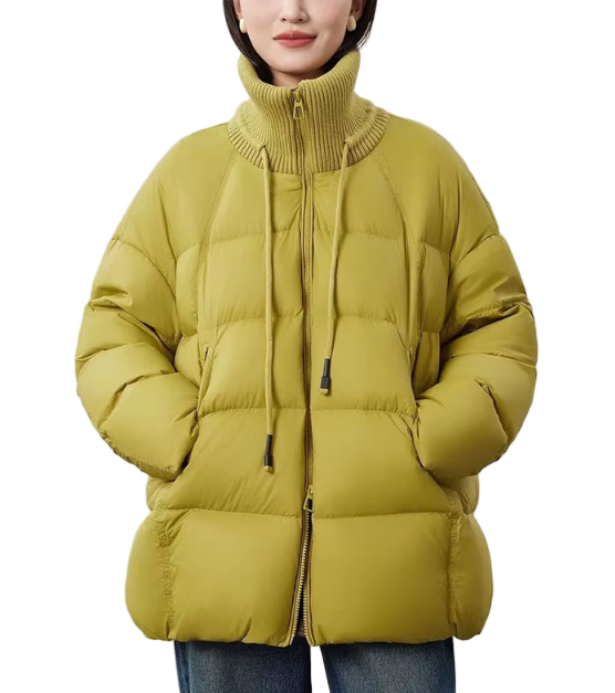 Timeless Design Drawstring Knitted Rib Stand Collar 90% White Duck Down Quilted Warm Parka Puffer Jacket for Women  - B12-JKT-23