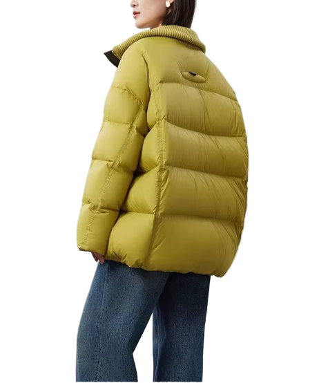 Timeless Design Drawstring Knitted Rib Stand Collar 90% White Duck Down Quilted Warm Parka Puffer Jacket for Women  - B12-JKT-23