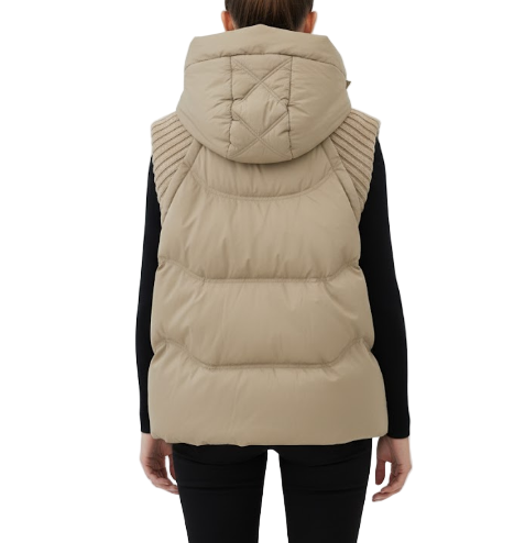 Timeless Design Hooded Knitted Sleeveless Spliced Warm White Duck Down Vest for Women - B12-JKT-14