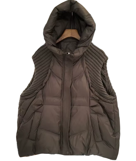 Timeless Design Hooded Knitted Sleeveless Spliced Warm White Duck Down Vest for Women - B12-JKT-14