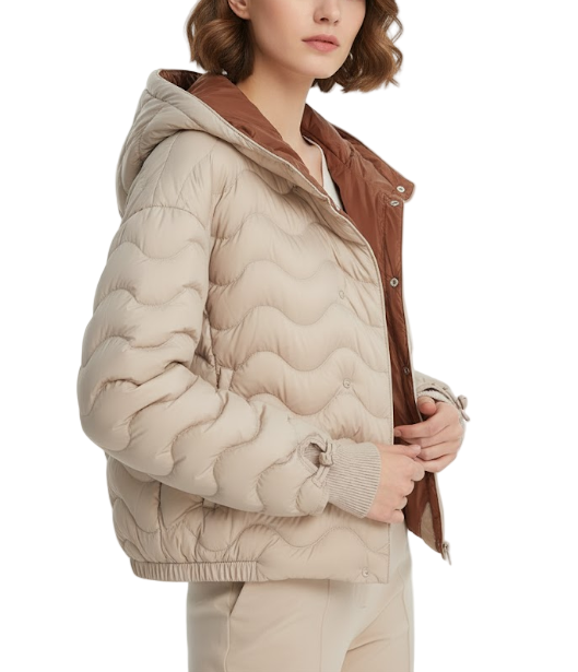 Timeless Hooded Lightweight Loose fit Wave Patterned Casual 90% White Duck Down Jacket for Women - B12-JKT-33