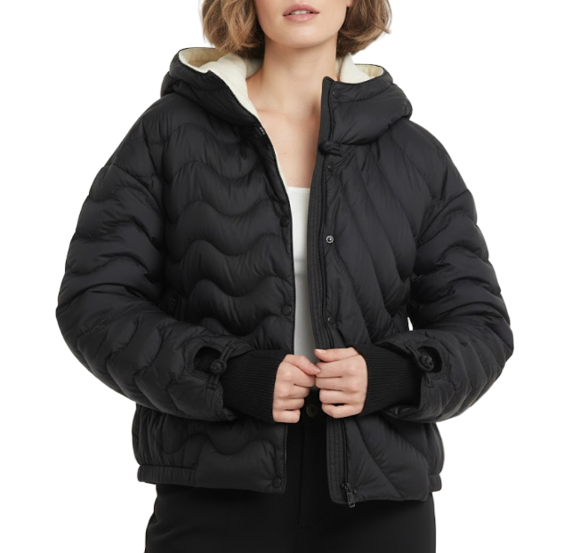 Timeless Hooded Lightweight Loose fit Wave Patterned Casual 90% White Duck Down Jacket for Women - B12-JKT-33