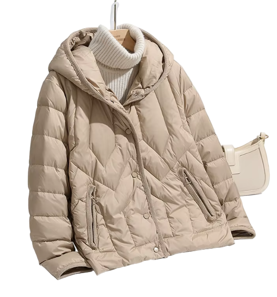 Timeless Hooded Lightweight Pocket Zipper 90% White Duck Down Jacket for Women - B12-JKT-64
