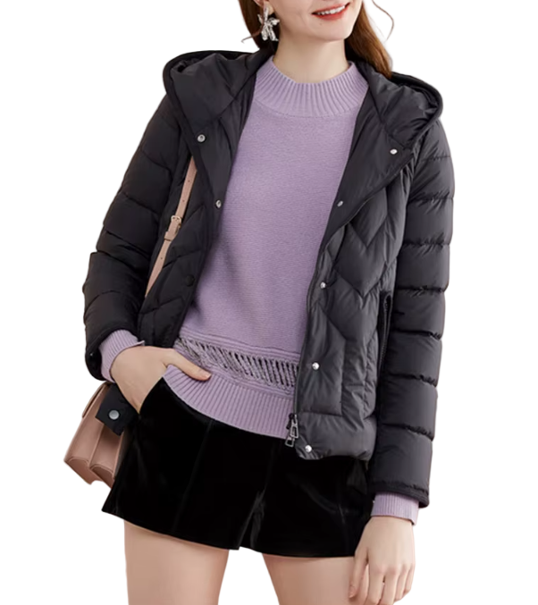 Timeless Hooded Lightweight Pocket Zipper 90% White Duck Down Jacket for Women - B12-JKT-64