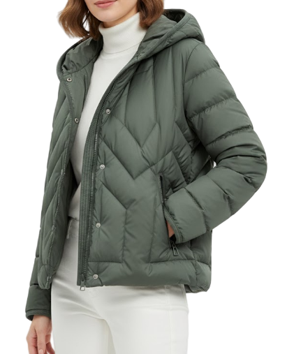 Timeless Hooded Lightweight Pocket Zipper 90% White Duck Down Jacket for Women - B12-JKT-64