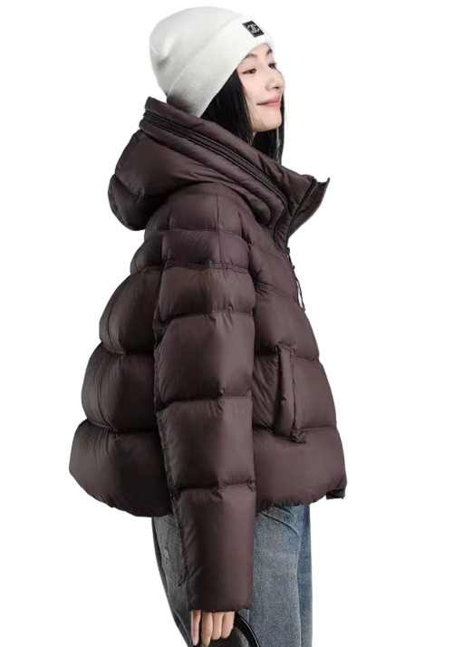 Timeless Hooded Zipper Short Puffer  90% White Duck Down Quilted Jacket for Women- B12-JKT-10