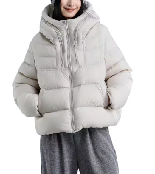 Timeless Hooded Zipper Short Puffer  90% White Duck Down Quilted Jacket for Women- B12-JKT-10