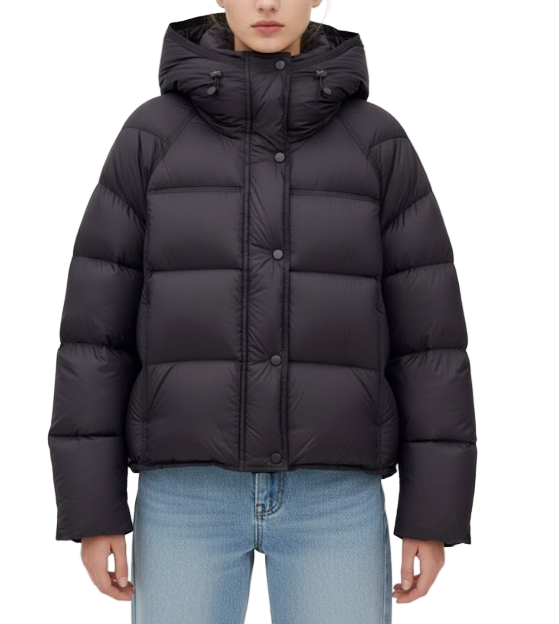 Timeless Hooded Zipper Short Puffer  90% White Duck Down Quilted Jacket for Women- B12-JKT-11