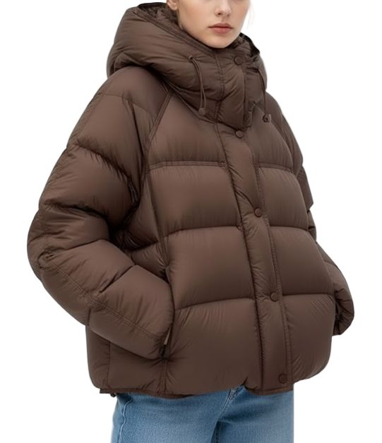 Timeless Hooded Zipper Short Puffer  90% White Duck Down Quilted Jacket for Women- B12-JKT-11