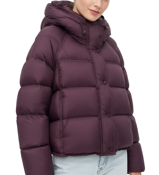 Timeless Hooded Zipper Short Puffer  90% White Duck Down Quilted Jacket for Women- B12-JKT-11