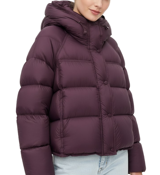 Timeless Hooded Zipper Short Puffer  90% White Duck Down Quilted Jacket for Women- B12-JKT-11