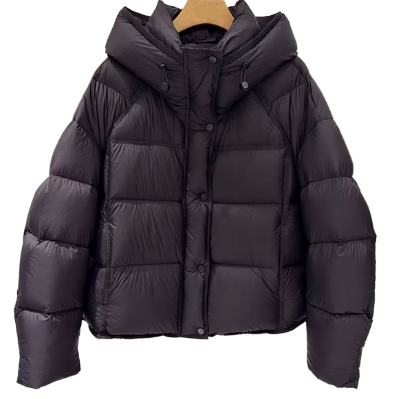 Timeless Hooded Zipper Short Puffer  90% White Duck Down Quilted Jacket for Women- B12-JKT-11
