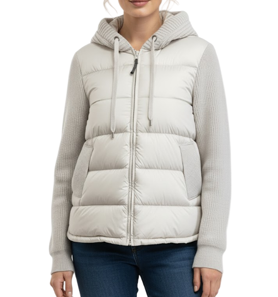 Timeless Knitted Spliced Hooded Lightweight Soft Warm  90% White Duck Down Jacket for Women - B12-JKT-40
