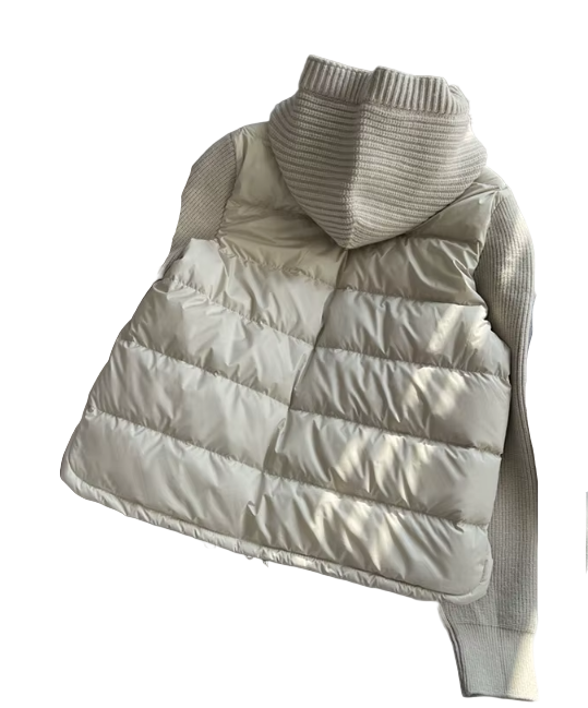 Timeless Knitted Spliced Hooded Lightweight Soft Warm  90% White Duck Down Jacket for Women - B12-JKT-40