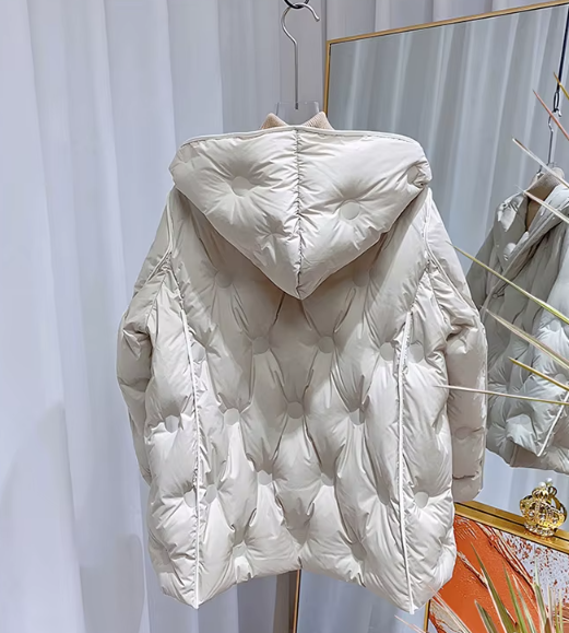 Timeless Hooded Lapel Parka 90% White Duck Down Quilted Jacket for Women - B12-JKT-85