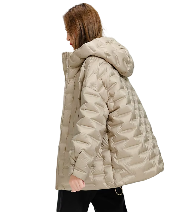Timeless Loose Fit Hooded Lightweight Windproof 90% White Duck Down Quilted Jacket for Women - B12-JKT-31